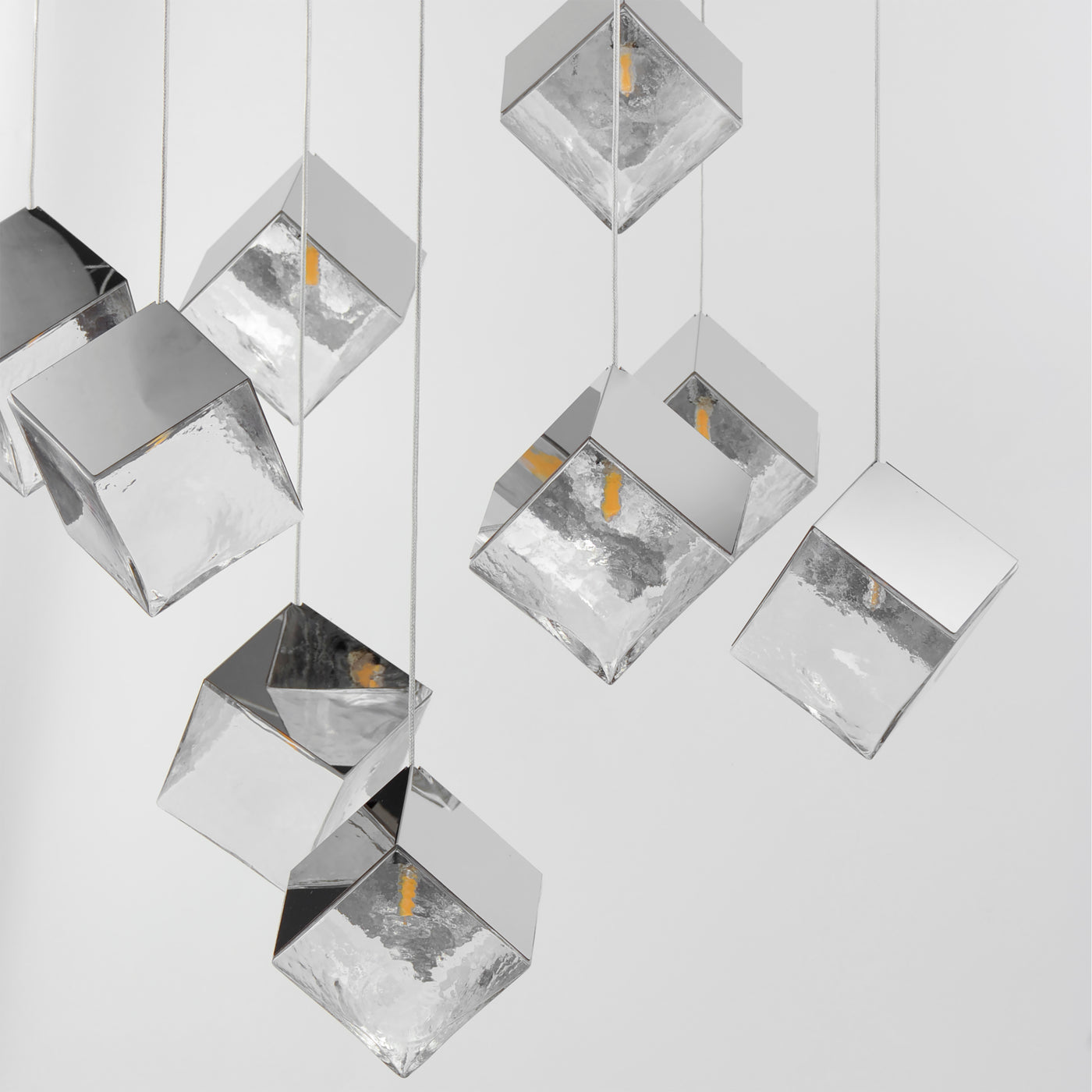 Steel Ice Cube Frame with Cast Glass Shade Chandelier