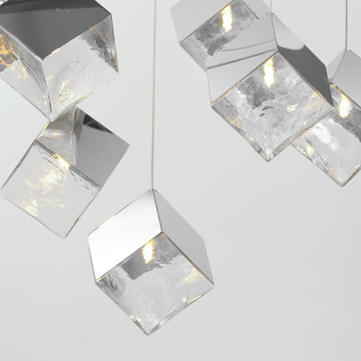 Steel Ice Cube Frame with Cast Glass Shade Chandelier