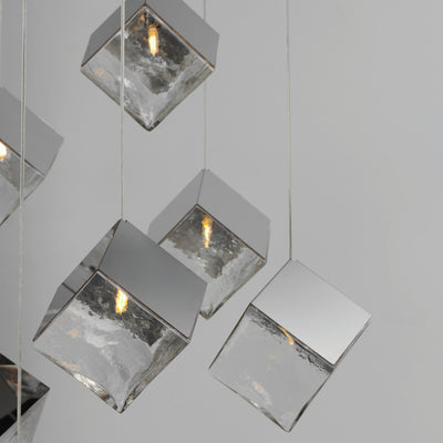 Steel Ice Cube Frame with Cast Glass Shade Chandelier