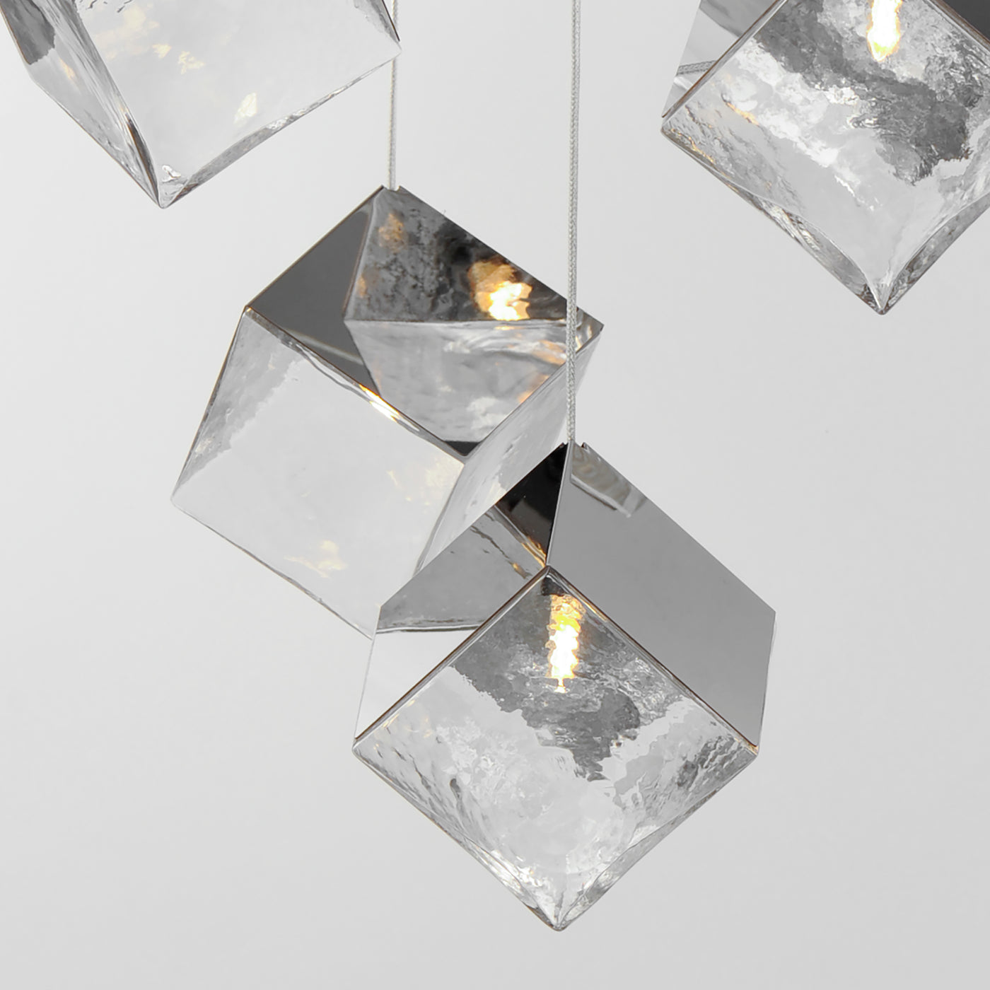 Steel Ice Cube Frame with Cast Glass Shade Chandelier