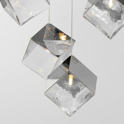 Steel Ice Cube Frame with Cast Glass Shade Chandelier