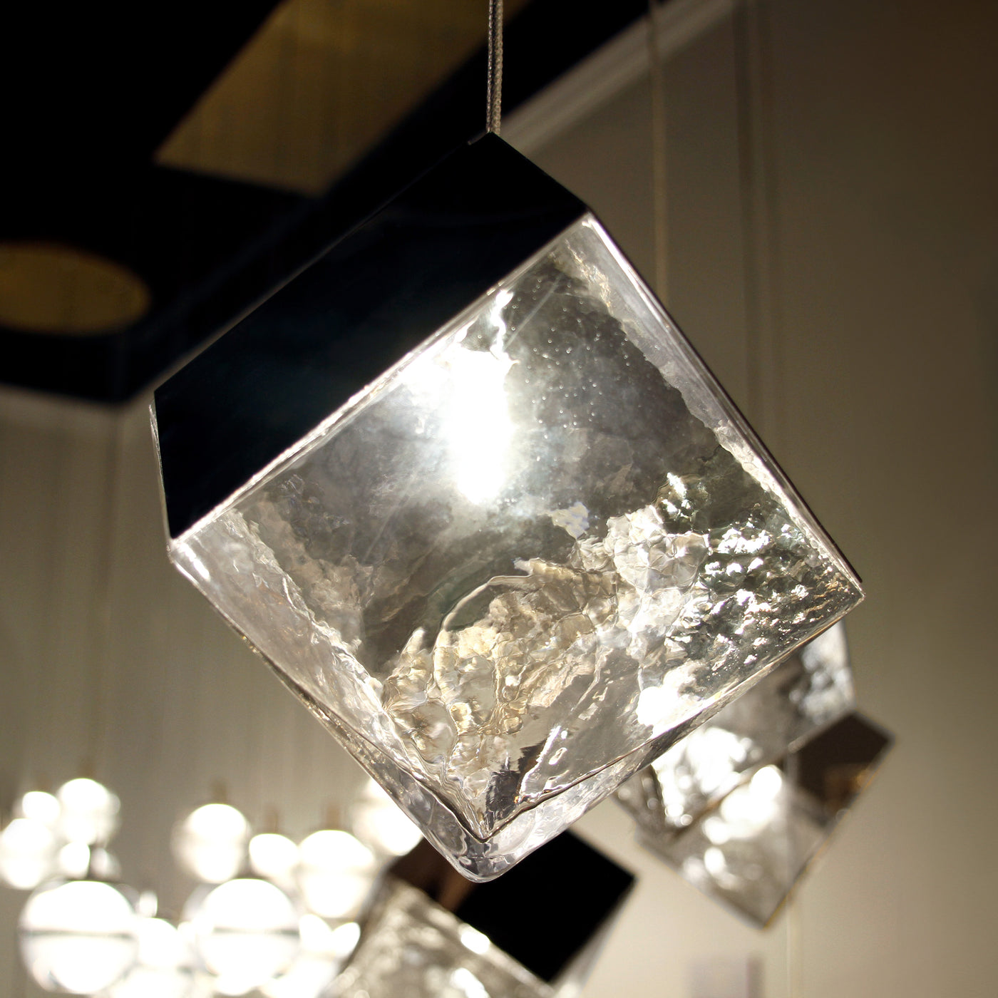 Steel Ice Cube Frame with Cast Glass Shade Chandelier