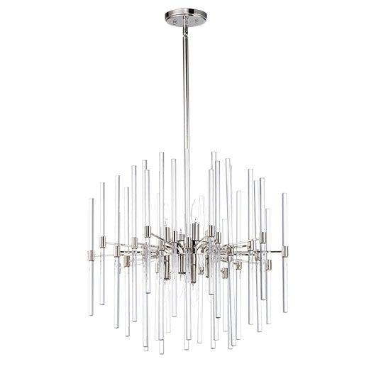 Polished Nickel with Glass Rods Chandelier - LV LIGHTING
