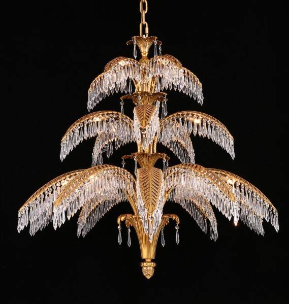 Brass Palm Tree with Crystal 3 Tiers Chandelier - LV LIGHTING