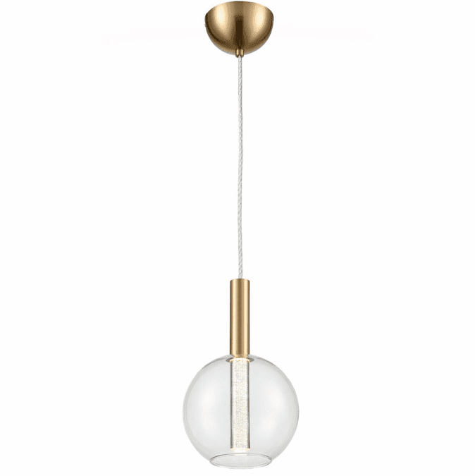 LED Brass Frame with Seeded Acrylic Rod and Clear Glass Globe Shade Pendant - LV LIGHTING