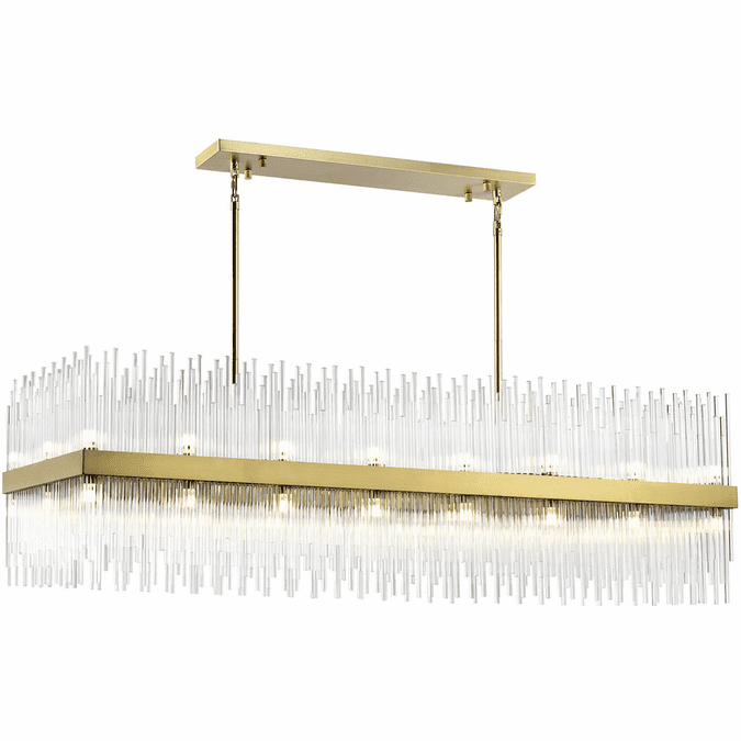 Aged Brass Rectangular Frame with Clear Glass Rod Shade Linear Chandelier - LV LIGHTING