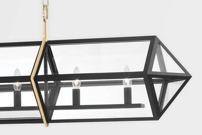 Aged Brass and Black with Clear Glass Shade Linear Pendant - LV LIGHTING
