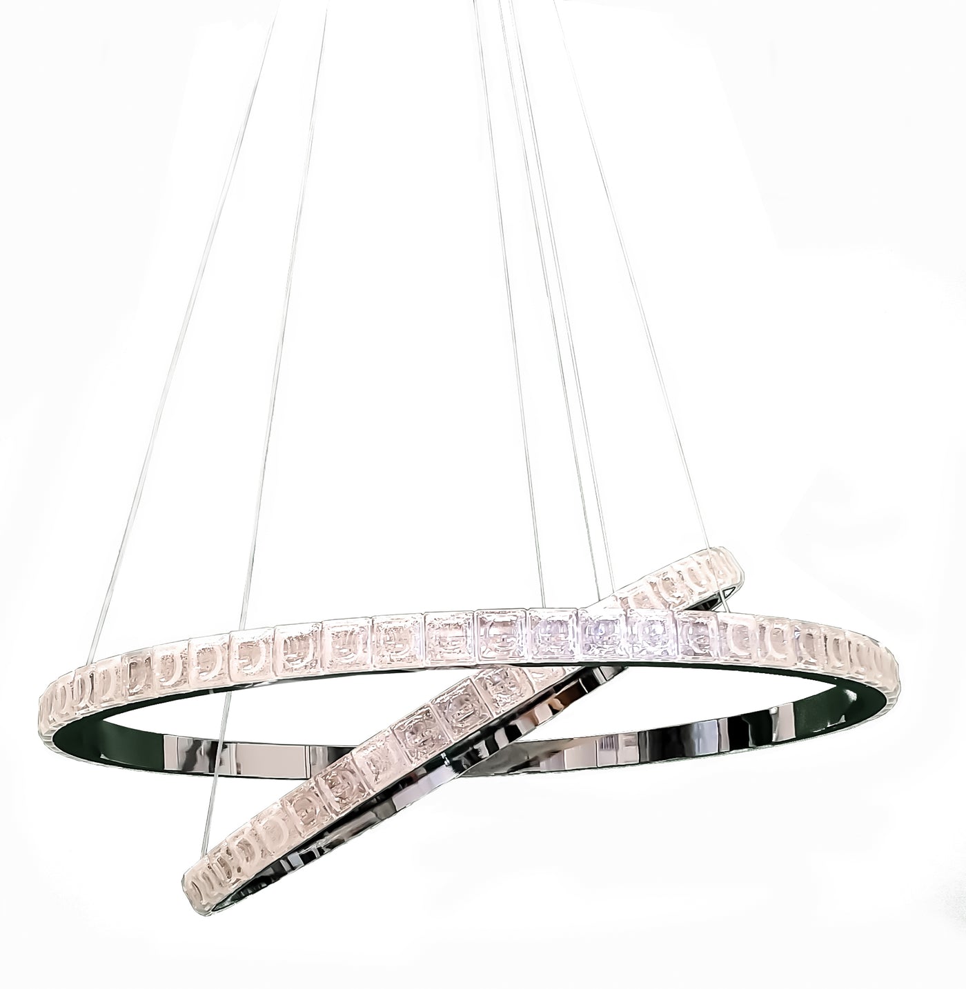 LED Chrome with Clear Acrylic Diffuser Double Ring Chandelier