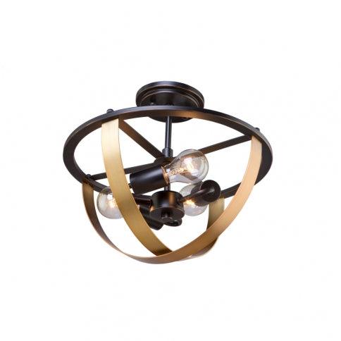 Dark Bronze with Satin Brass Open Air Frame Semi Flush Mount - LV LIGHTING