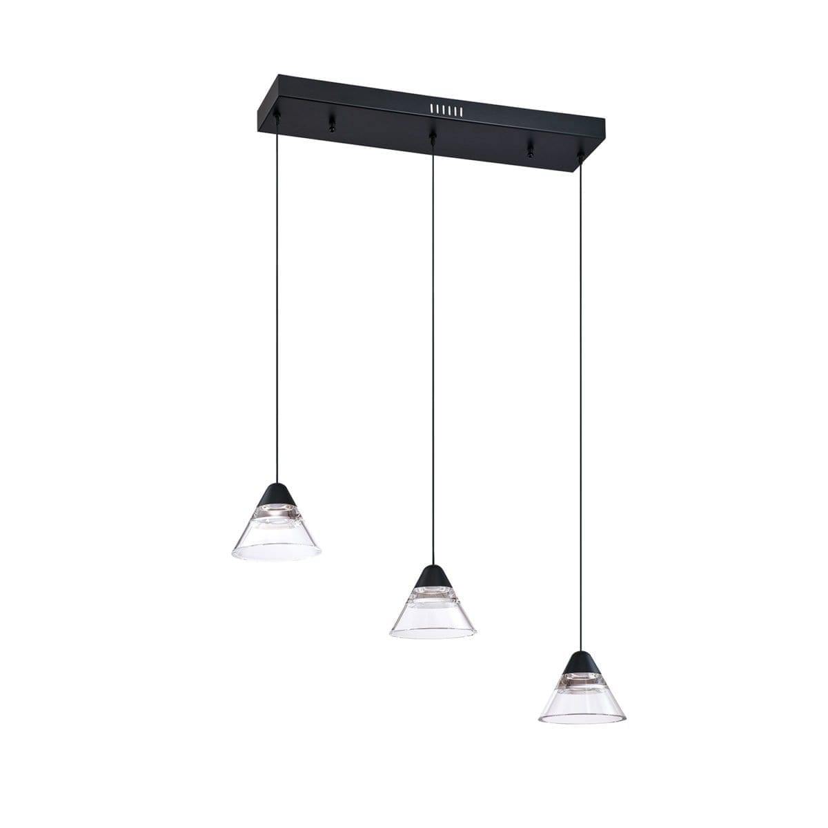 Black with Clear Shade 3 Light Pendant - LV LIGHTING