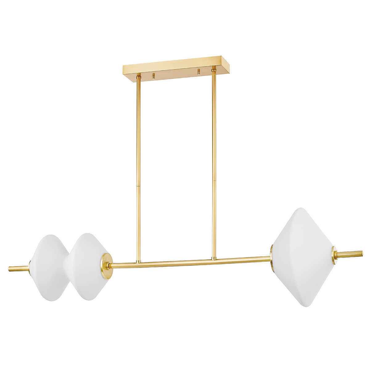 LED Aged Brass Rod with Opal Etched Glass Shade Linear Chandelier