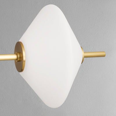 LED Aged Brass Rod with Opal Etched Glass Shade Linear Chandelier