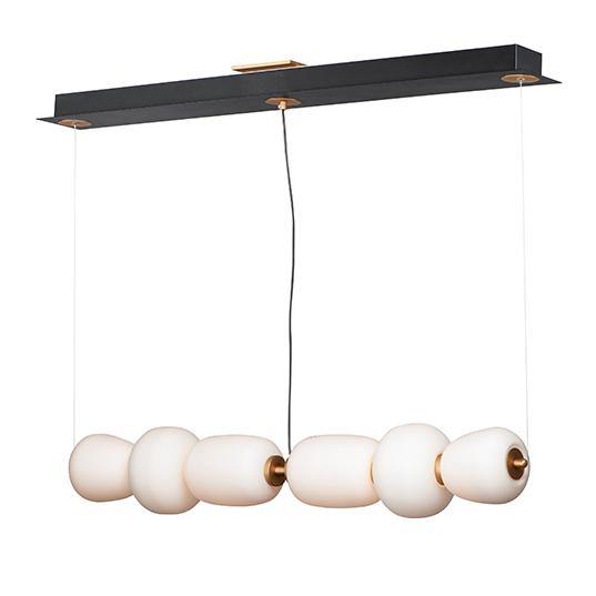Black and Gold with 6 Satin White Glass Shade Pendant - LV LIGHTING