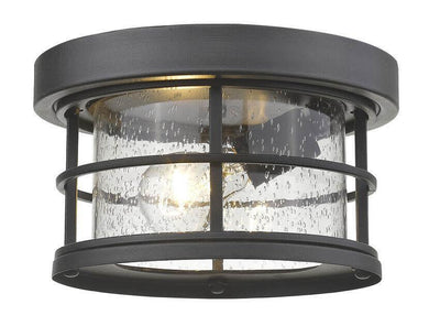 Aluminium with Clear Seedy Glass Caged Round Outdoor Flush Mount - LV LIGHTING