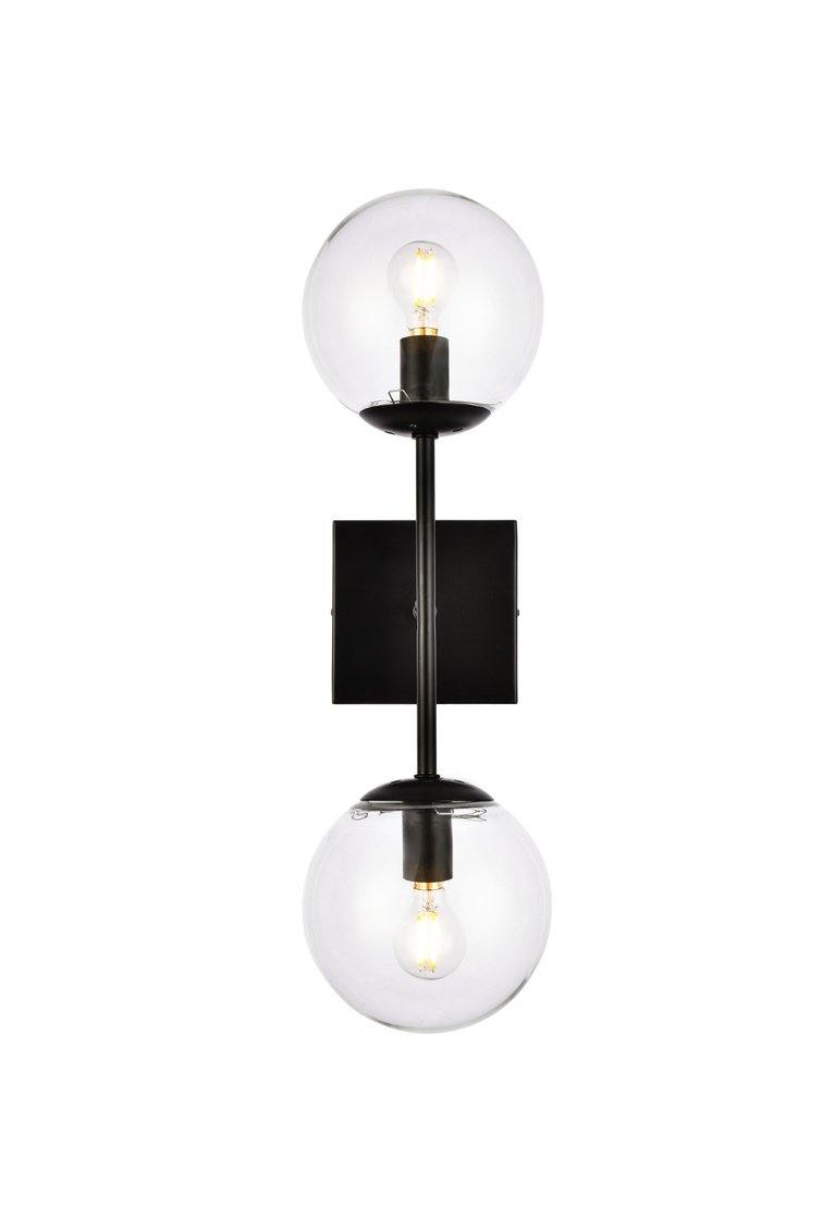 Black with Clear Shade Double Light Wall Sconce - LV LIGHTING