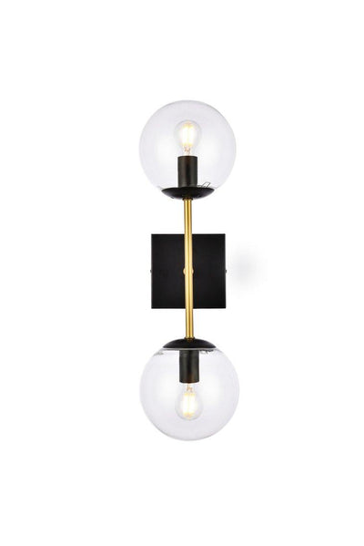 Black with Clear Shade Double Light Wall Sconce - LV LIGHTING