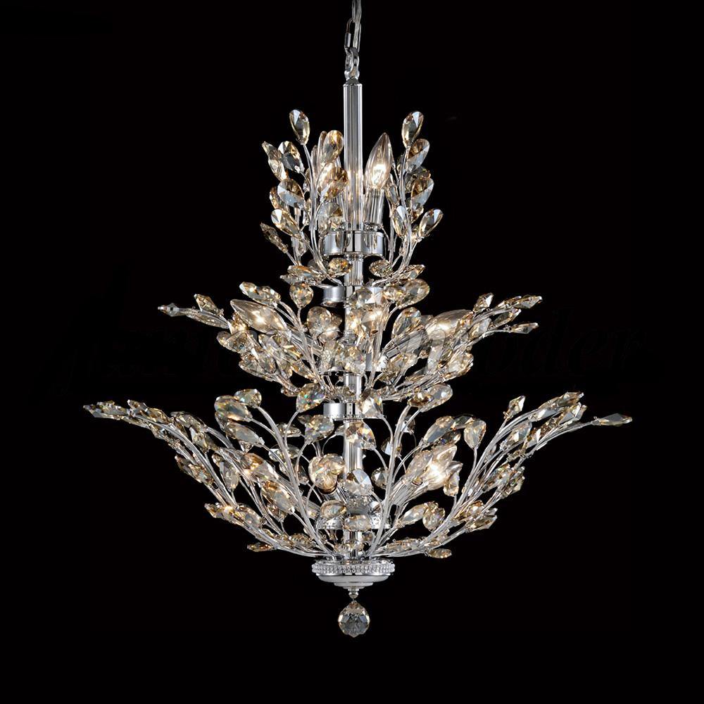 Chrome with Branch Arms and Golden Teak Crystal Chandelier - LV LIGHTING