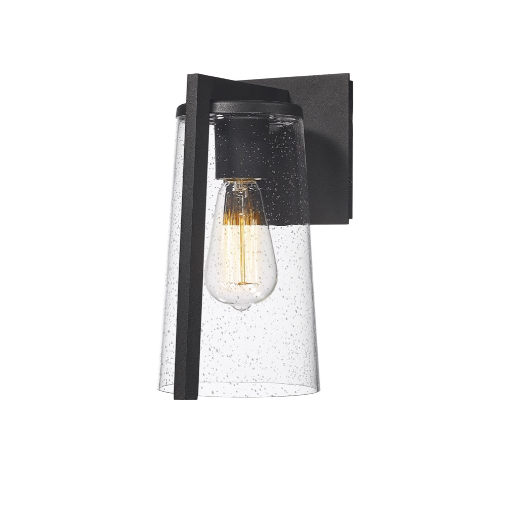 Steel Black Frame with Clear Seedy Glass Shade Outdoor Wall Sconce