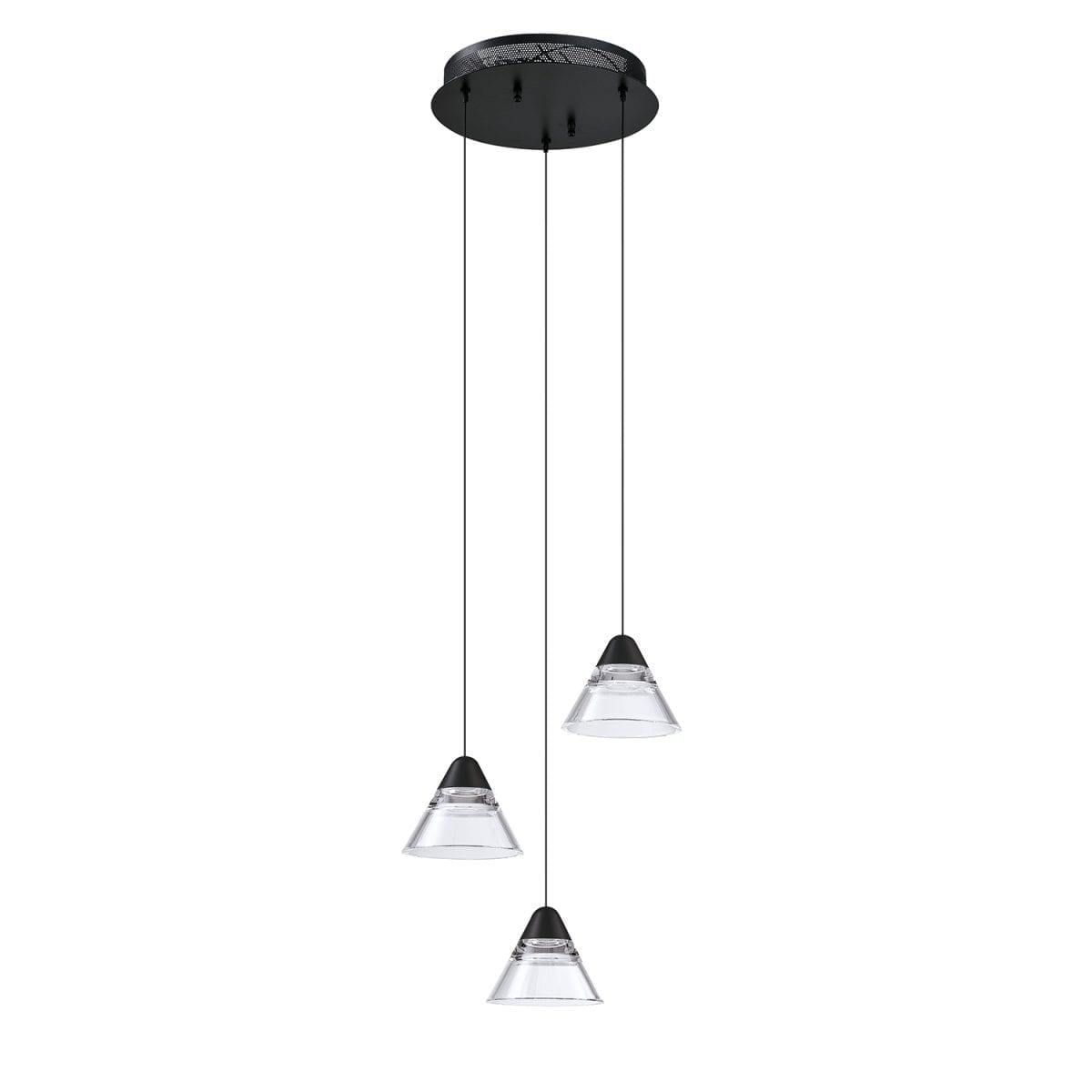 Black with Clear Shade 3 Light Pendant - LV LIGHTING