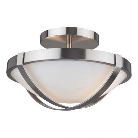 Steel Metal Strapped Frame with Opal Glass Diffuser Semi Flush Mount