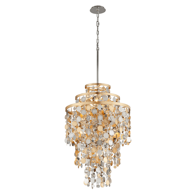 Gold Silver Leaf and Stainless Round Disks with Crystal Chandelier - LV LIGHTING