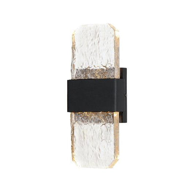LED Black Aluminum Frame with Artisanal Cast Glass Outdoor Wall Sconce - LV LIGHTING