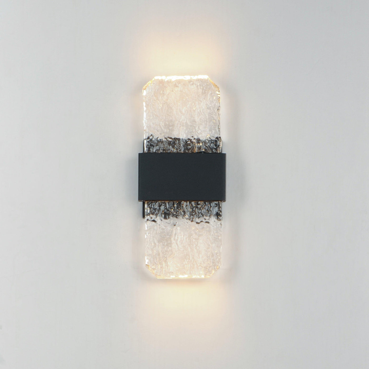 LED Black Aluminum Frame with Artisanal Cast Glass Outdoor Wall Sconce - LV LIGHTING