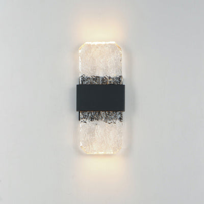 LED Black Aluminum Frame with Artisanal Cast Glass Outdoor Wall Sconce - LV LIGHTING