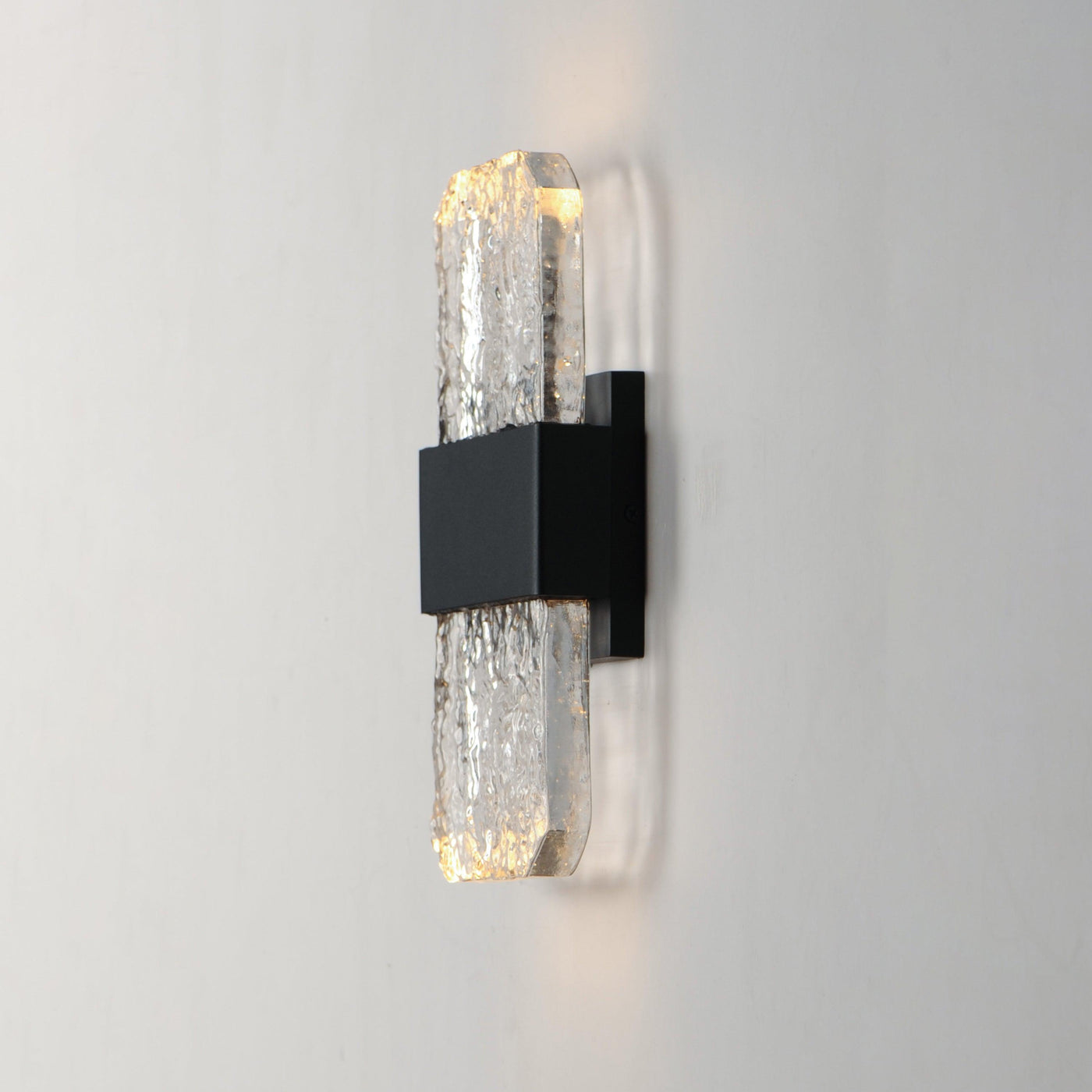 LED Black Aluminum Frame with Artisanal Cast Glass Outdoor Wall Sconce - LV LIGHTING
