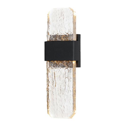 LED Black Aluminum Frame with Artisanal Cast Glass Outdoor Wall Sconce - LV LIGHTING