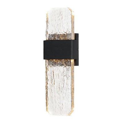 LED Black Aluminum Frame with Artisanal Cast Glass Outdoor Wall Sconce - LV LIGHTING