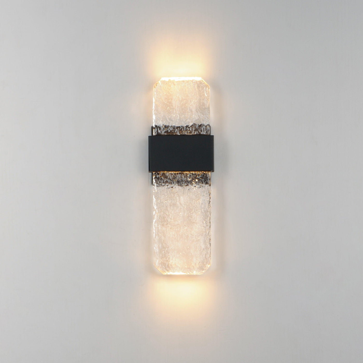 LED Black Aluminum Frame with Artisanal Cast Glass Outdoor Wall Sconce - LV LIGHTING