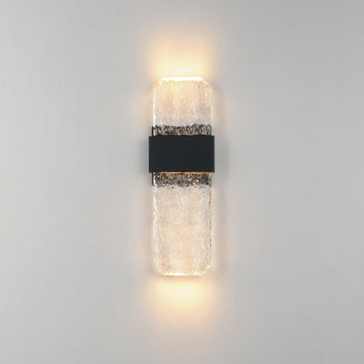 LED Black Aluminum Frame with Artisanal Cast Glass Outdoor Wall Sconce - LV LIGHTING