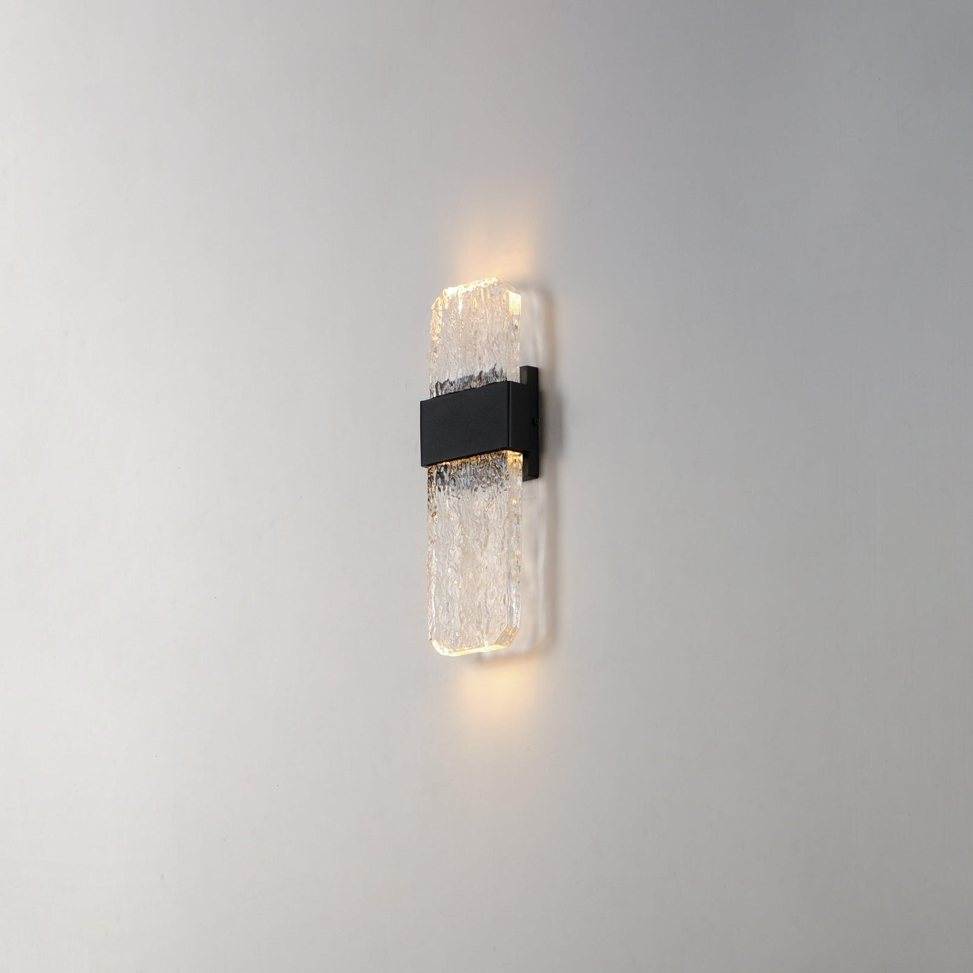 LED Black Aluminum Frame with Artisanal Cast Glass Outdoor Wall Sconce - LV LIGHTING