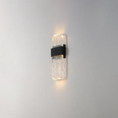 LED Black Aluminum Frame with Artisanal Cast Glass Outdoor Wall Sconce - LV LIGHTING