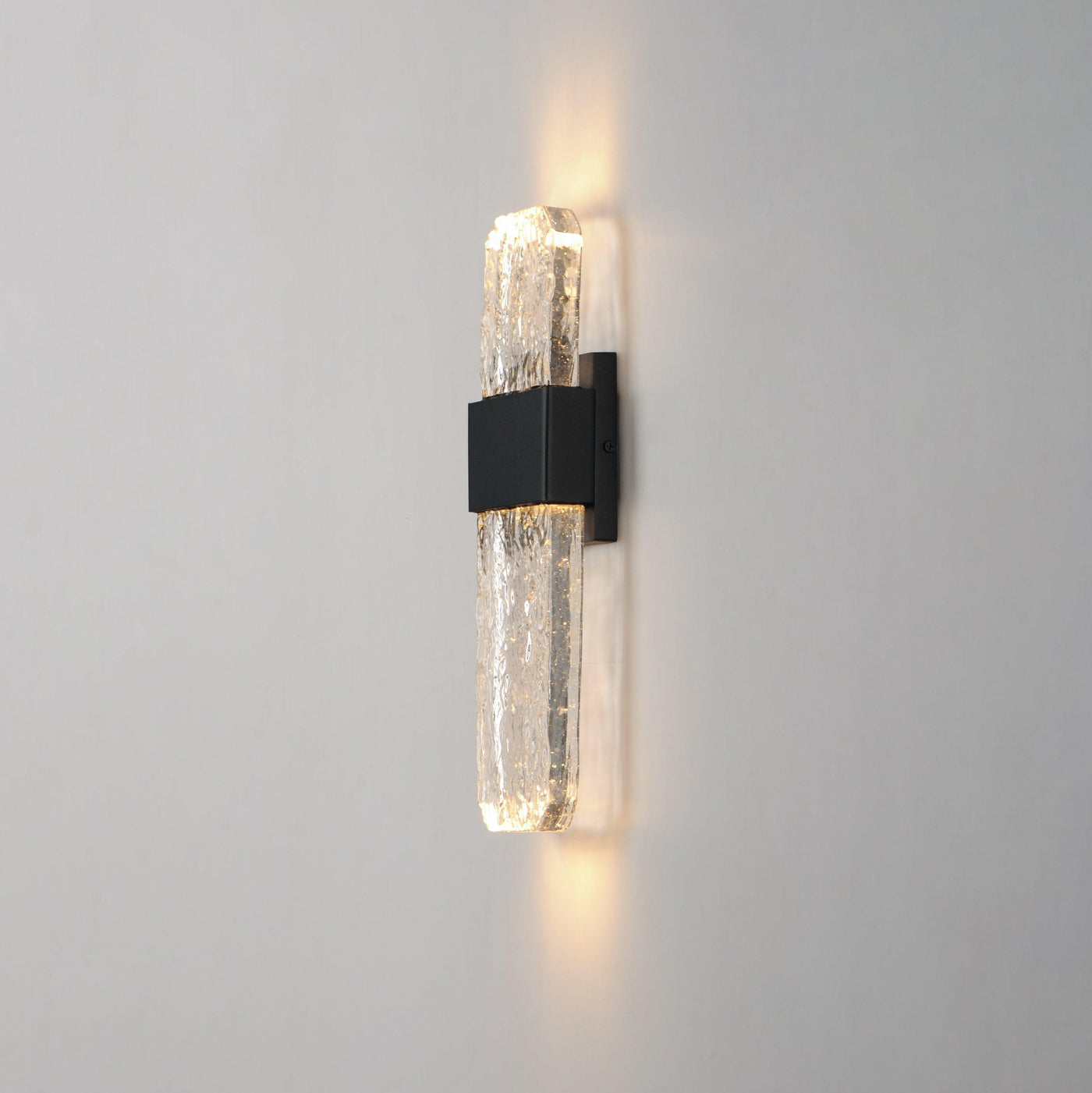LED Black Aluminum Frame with Artisanal Cast Glass Outdoor Wall Sconce - LV LIGHTING