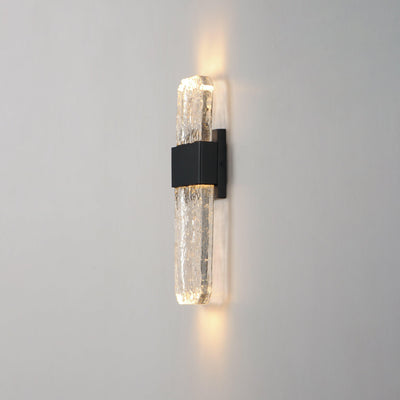 LED Black Aluminum Frame with Artisanal Cast Glass Outdoor Wall Sconce - LV LIGHTING