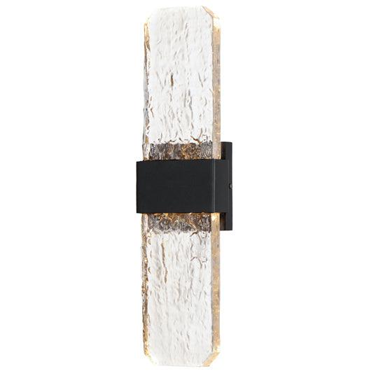 LED Black Aluminum Frame with Artisanal Cast Glass Outdoor Wall Sconce - LV LIGHTING