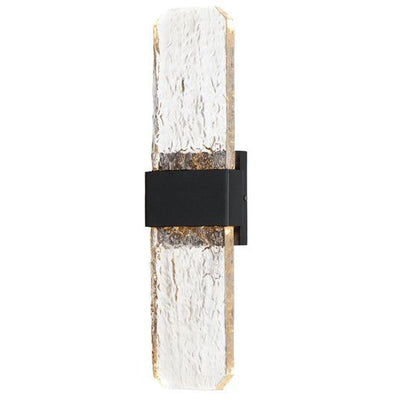 LED Black Aluminum Frame with Artisanal Cast Glass Outdoor Wall Sconce - LV LIGHTING