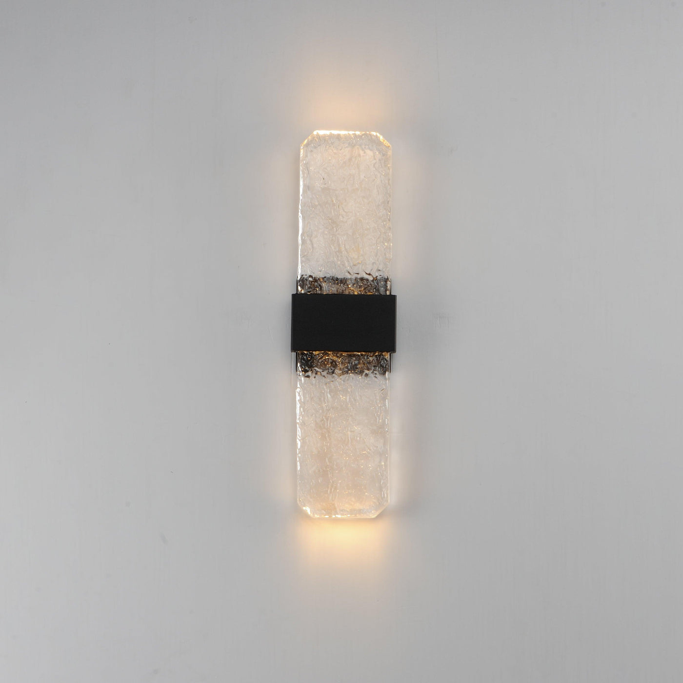 LED Black Aluminum Frame with Artisanal Cast Glass Outdoor Wall Sconce - LV LIGHTING