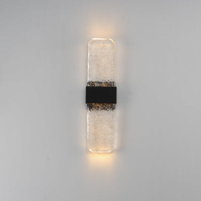 LED Black Aluminum Frame with Artisanal Cast Glass Outdoor Wall Sconce - LV LIGHTING