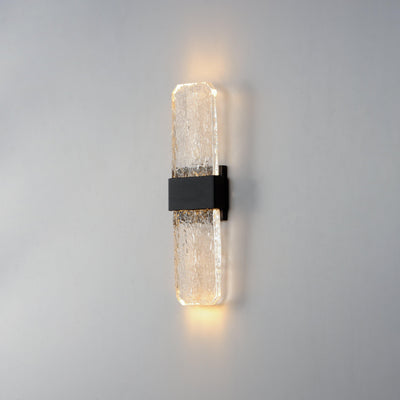 LED Black Aluminum Frame with Artisanal Cast Glass Outdoor Wall Sconce - LV LIGHTING