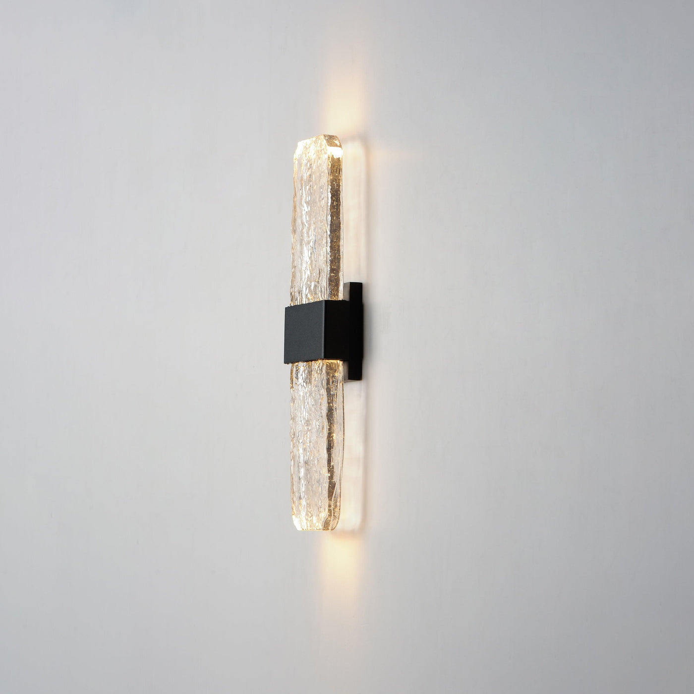 LED Black Aluminum Frame with Artisanal Cast Glass Outdoor Wall Sconce - LV LIGHTING