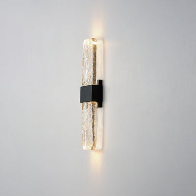 LED Black Aluminum Frame with Artisanal Cast Glass Outdoor Wall Sconce - LV LIGHTING