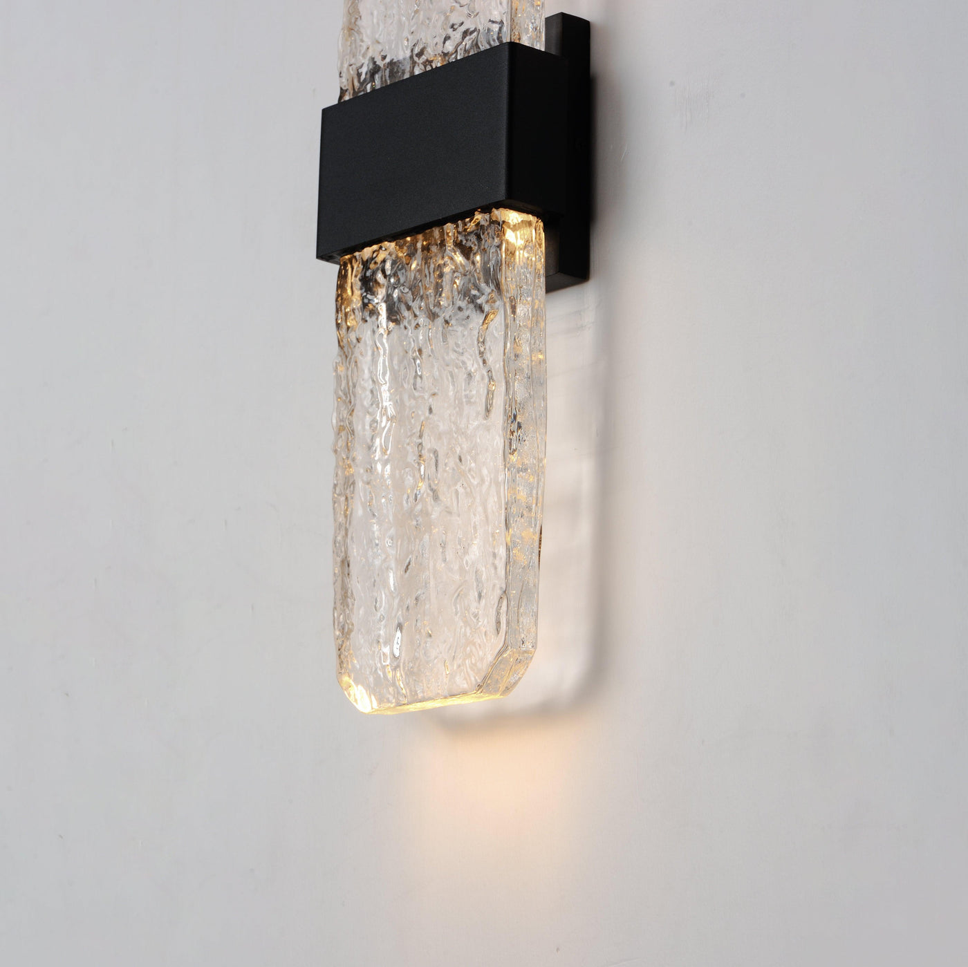 LED Black Aluminum Frame with Artisanal Cast Glass Outdoor Wall Sconce - LV LIGHTING