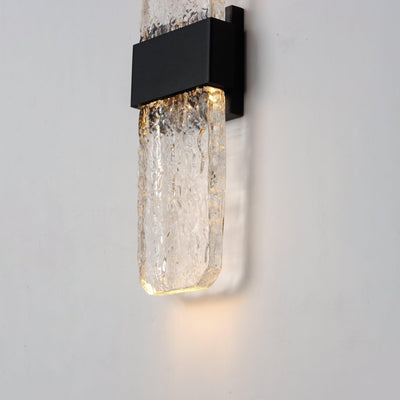 LED Black Aluminum Frame with Artisanal Cast Glass Outdoor Wall Sconce - LV LIGHTING