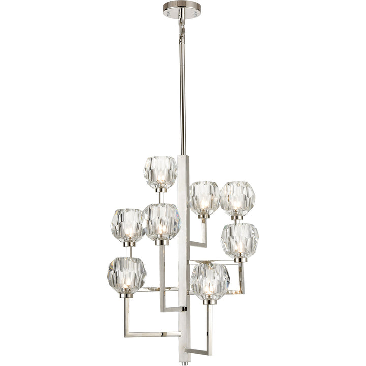 Steel Square Arms with Clear Crystal Shade Chandelier in Polished Nickel by Zeev