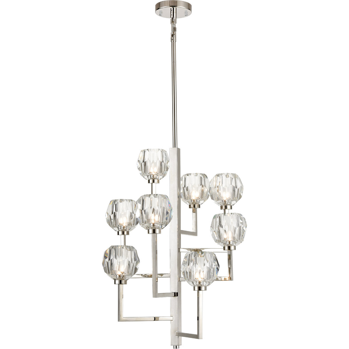 Steel Square Arms with Clear Crystal Shade Chandelier