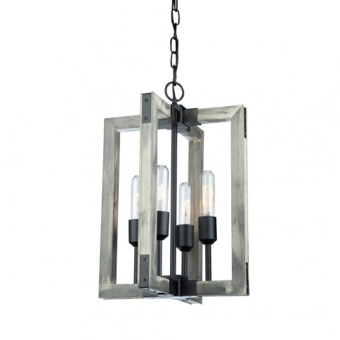 Steel with Wood Rectangular Frame Pendant