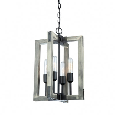 Steel with Wood Rectangular Frame Pendant